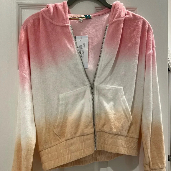 NWT Vintage Havana Terry Cloth Ombré Pink and Orange Zip-up Hoodie - Picture 8 of 8